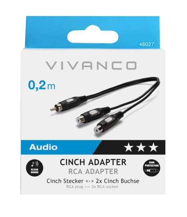 Y adapter RCA / 2 x RCA, 0,2m , Vivanco 46027