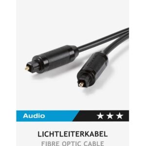 Optical fiber cable for digital transmission of audio signals between two components with toslink sockets