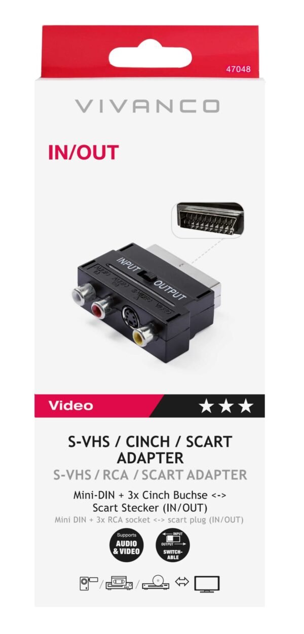 S VHS adapter Mini DIN / Scart , Vivanco 47048